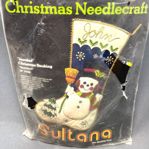 Vintage Sultana Christmas Needle Craft Jeweled Christmas Stocking Snowman #32061